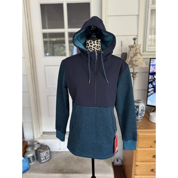 The NORTH FACE Tech SHERPA PULLOVER Zip FLEECE Hood JACKET Coat WOMENS size L - Picture 1 of 11